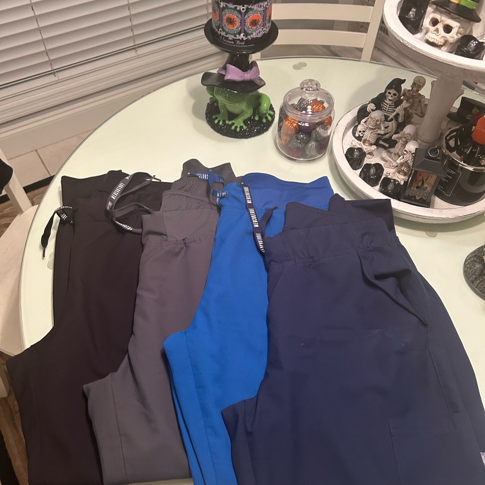 Set of Four Jogger Scrub Pants in Black, Gray, Blue, and Navy med couture